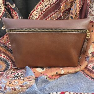 Portland Leather Goods Extra Large Zip Carajillo Makeup Bag NWT